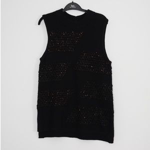 NIC+ZOE Woman's Cotton Blend Knit Black with Sequins Tunic/West Size L